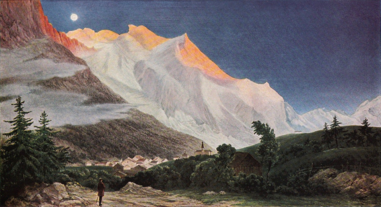 The Chamonix Valley with the Mont Blanc, vintage artwork by Ludwig Schnorr von Carolsfeld, 12x8" (A4) Poster