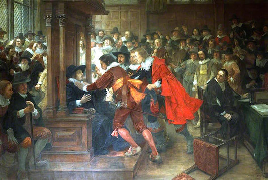 House of Commons, 1628–1629, Speaker Finch Held by  Holles and Valentine, vintage artwork by Andrew Carrick Gow, 12x8" (A4) Poster