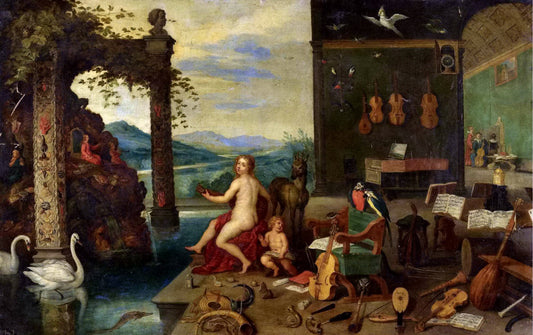Allegory of the Sense of Hearing, vintage artwork by Jan Brueghel the Younger, 12x8" (A4) Poster