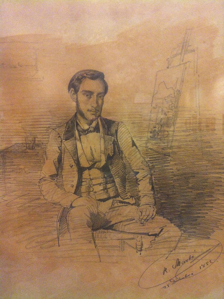 Portrait of Narcís Monturiol, vintage artwork by Ramon Marti Alsina, 12x8" (A4) Poster