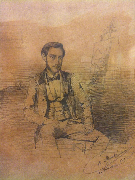 Portrait of Narcís Monturiol, vintage artwork by Ramon Marti Alsina, 12x8" (A4) Poster