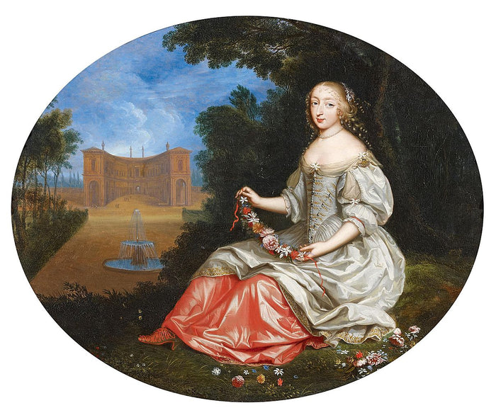 Lady in the Park, vintage artwork by Follower of Pierre Mignard, 12x8