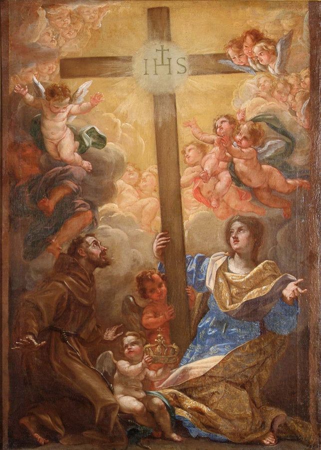 The Adoration of the Cross by  St. Helen and St. Francis, vintage artwork by Giovanni Battista Gaulli, 12x8" (A4) Poster