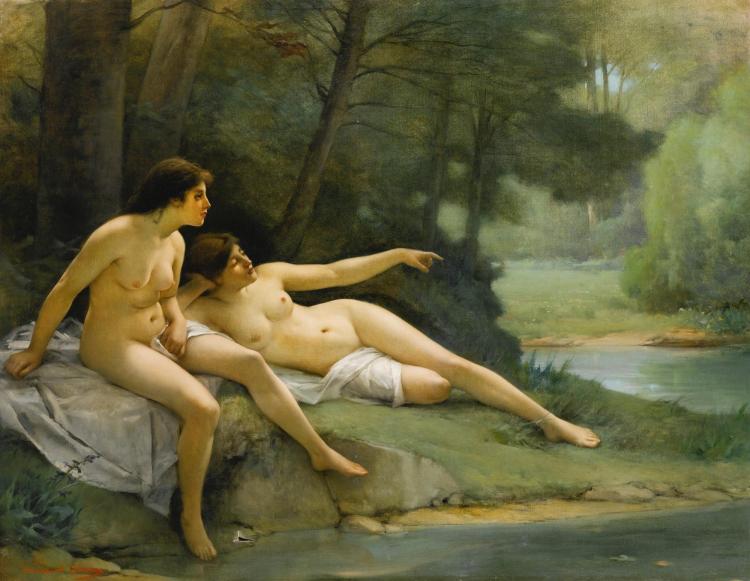 Nudes in the Forest, vintage artwork by Emmanuel Benner, 12x8" (A4) Poster