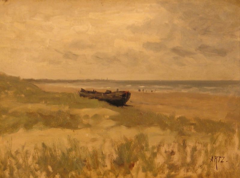 Boat Ashore, vintage artwork by David Adolph Artz, 12x8" (A4) Poster
