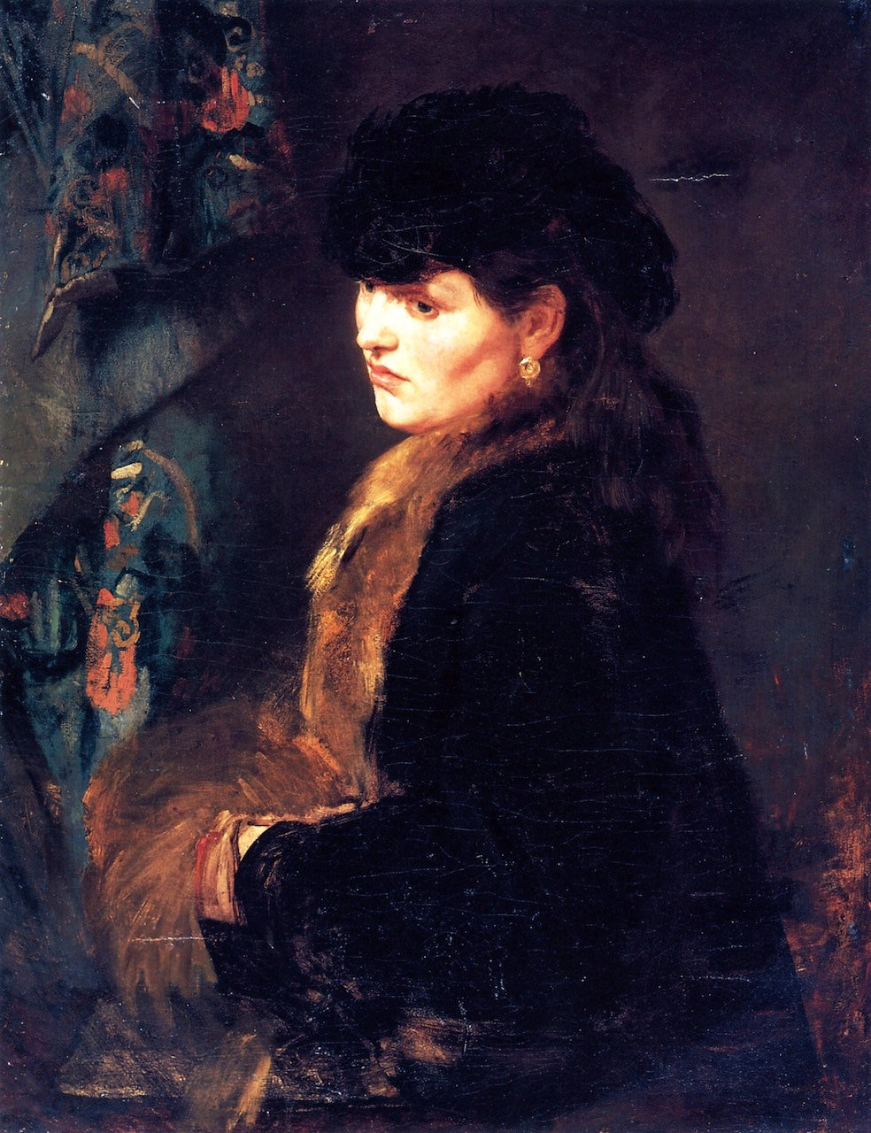 Lady in front of a Tapestry by Wilhelm Trubner,A3(16x12")Poster