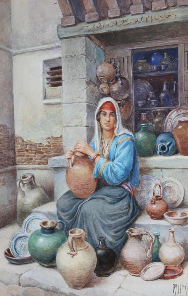 A Pottery Vendor by Vittorio Rappini,16x12(A3) Poster