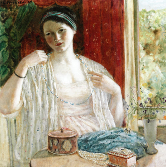 Girl with Necklace, vintage artwork by Frederick Carl Frieseke, 12x8" (A4) Poster