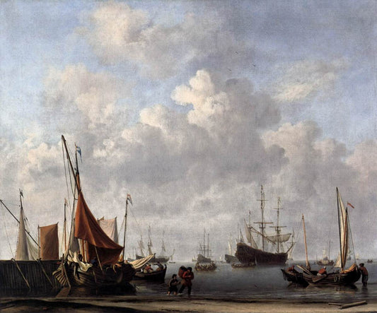 Entrance to a Dutch Port, vintage artwork by Willem van de Velde the Younger, 12x8" (A4) Poster