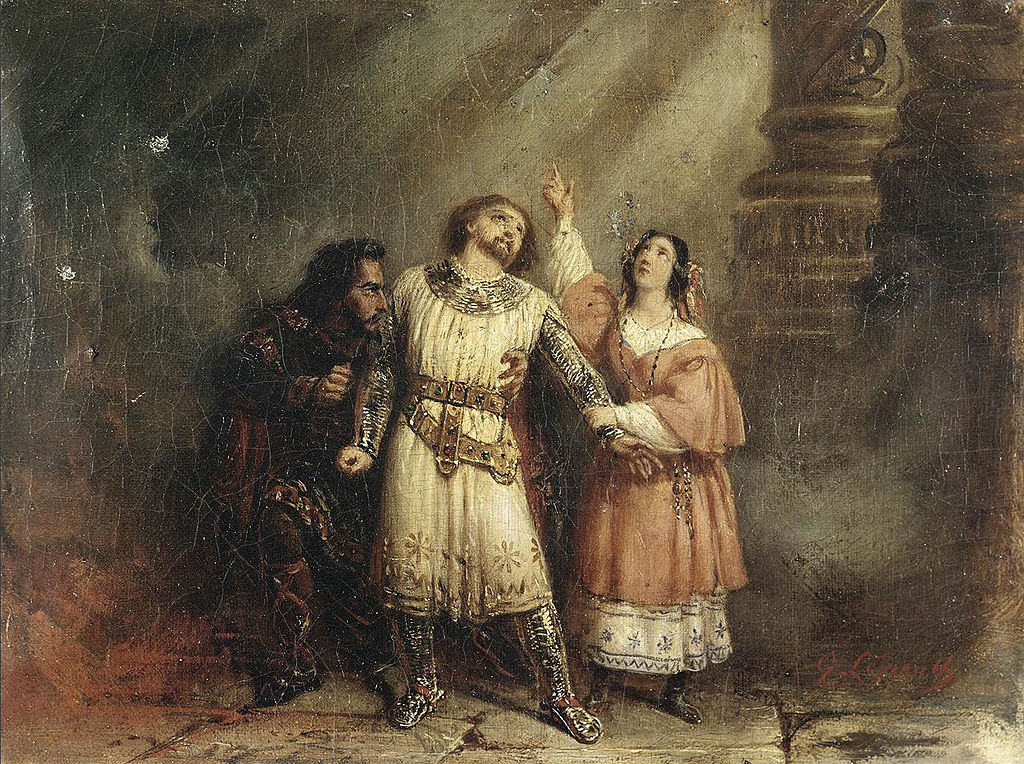 The trio in act 5 of Giacomo Meyerbeer's opera 'Robert le diable', vintage artwork by François Gabriel Guillaume Lepaulle, A3 (16x12") Poster Print