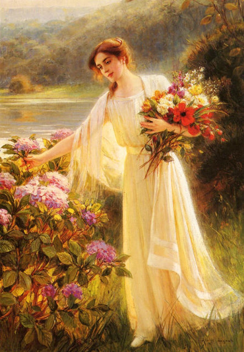 Gathering Flowers, vintage artwork by Albert Lynch, 12x8" (A4) Poster