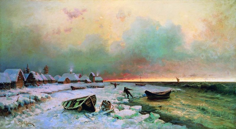 Village on Nargen Island, vintage artwork by Julius Klever, 12x8" (A4) Poster