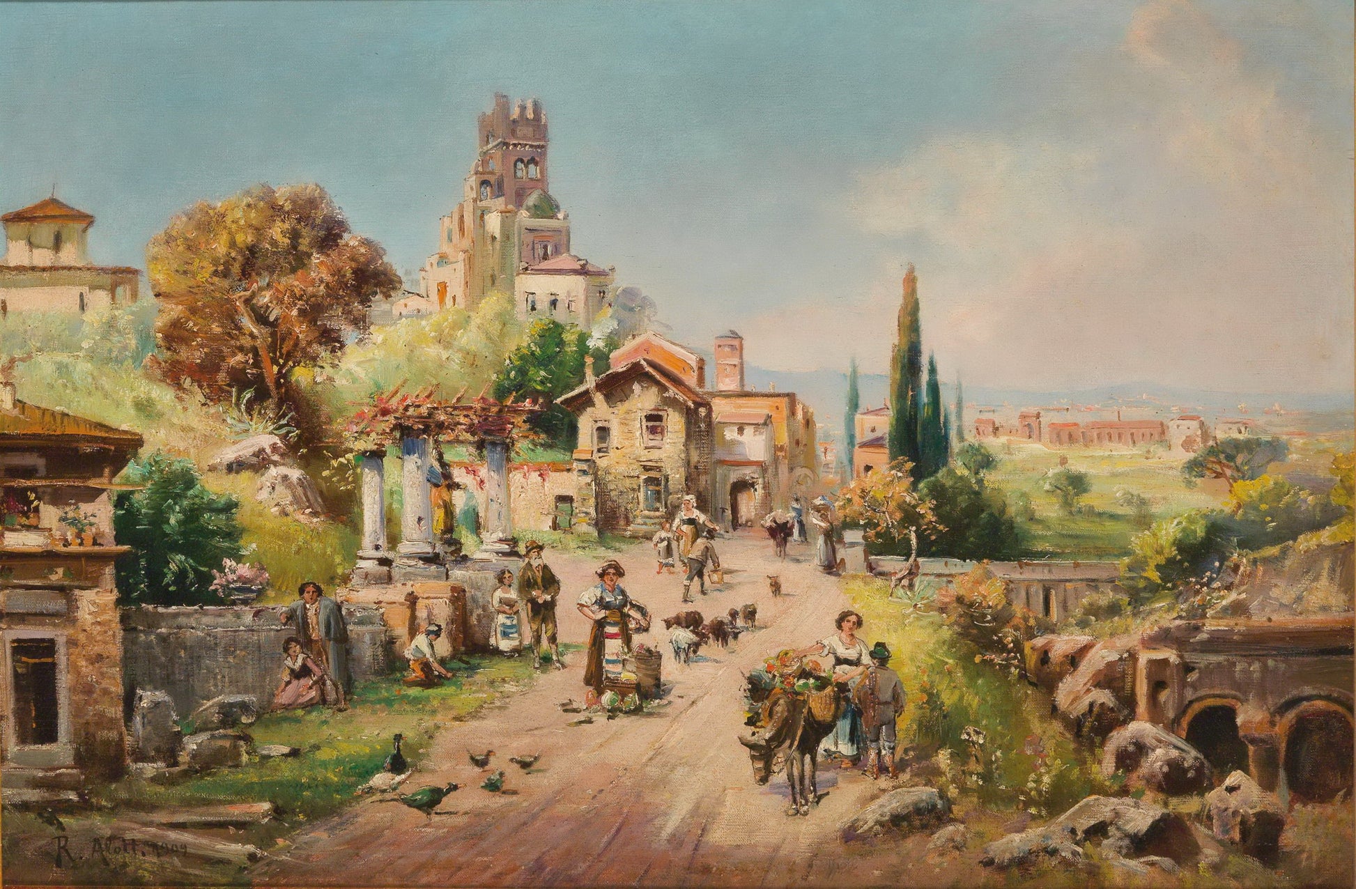 Mediterranean View (possibly Via Appia), vintage artwork by Robert Alott, 12x8" (A4) Poster