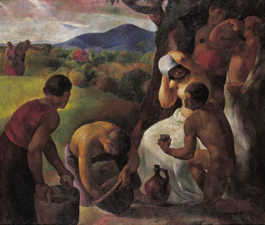 Harvesters' Rest, vintage artwork by Karoly Patko, 12x8" (A4) Poster