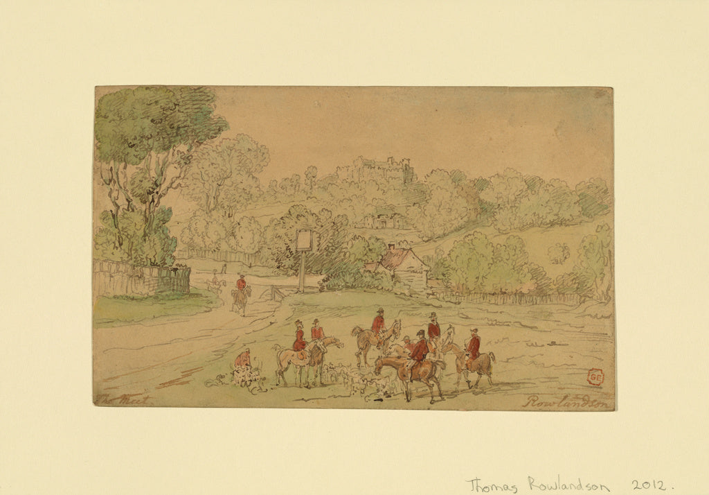 Landscape with Hunting Scene, vintage artwork by Thomas Rowlandson, 12x8" (A4) Poster