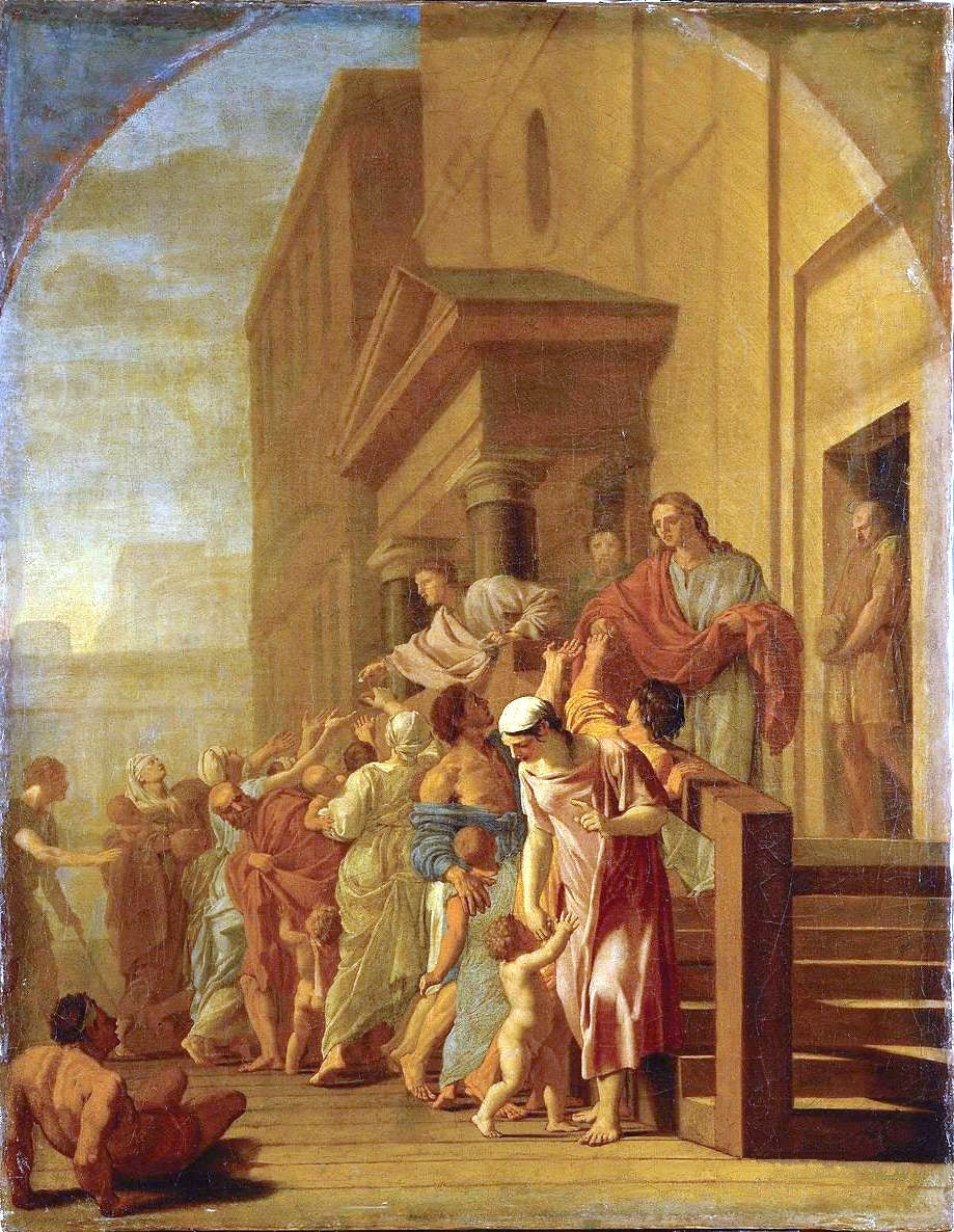 Life of Saint Bruno, Saint Bruno and his Disciples Giving their Belongings to the Poor (small), vintage artwork by Eustache Le Sueur, 12x8" (A4) Poster