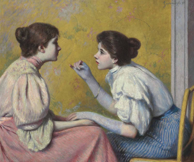 Interesting Conversation, vintage artwork by Federico Zandomeneghi, 12x8" (A4) Poster
