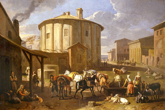 Temple of Vesta, Rome, vintage artwork by Pieter van Bloemen, 12x8" (A4) Poster