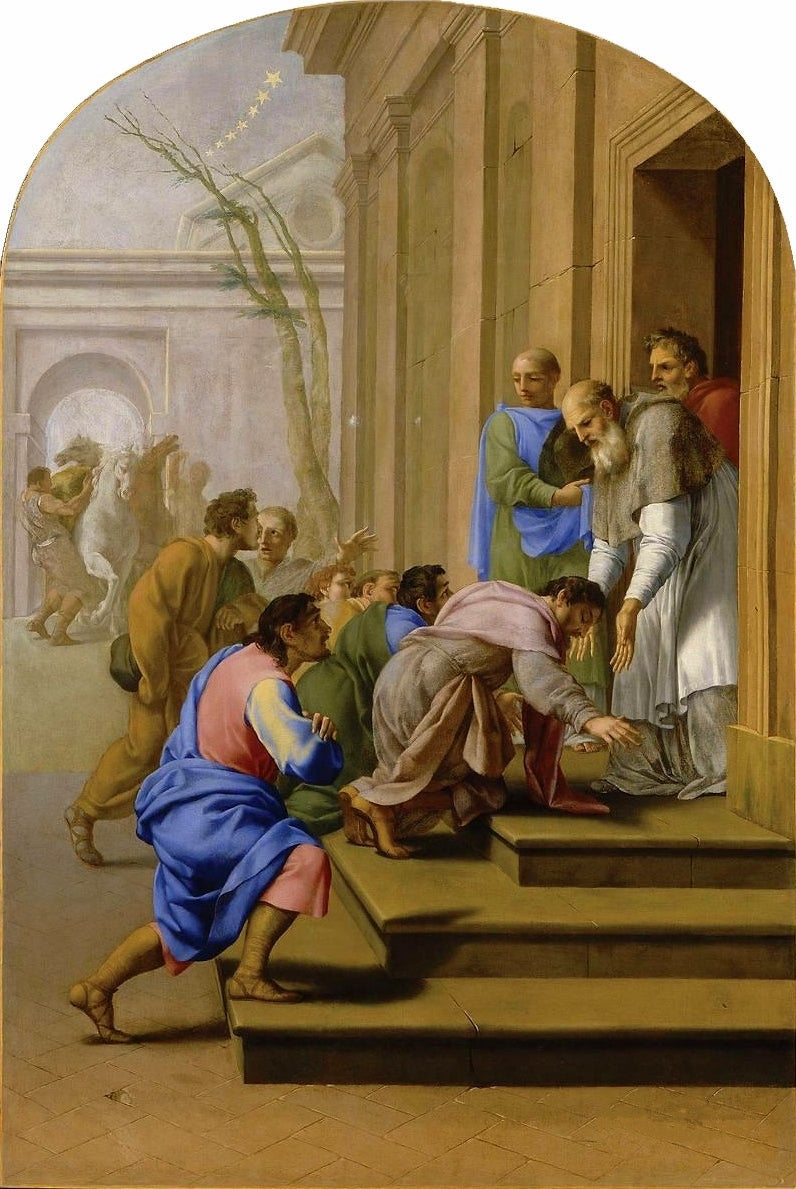 Life of Saint Bruno, Saint Bruno Arriving at St. Hugh’s Residence in Grenoble, vintage artwork by Eustache Le Sueur, 12x8" (A4) Poster