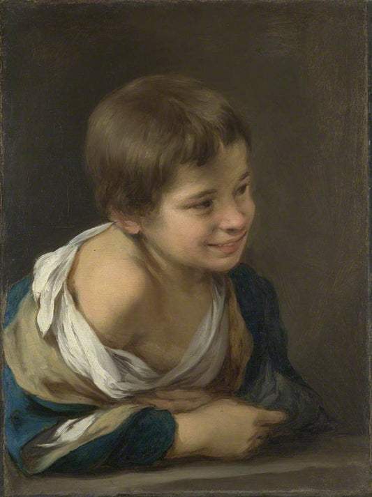 A Peasant Boy Leaning on a Sill, vintage artwork by Bartolome Esteban Murillo, 12x8" (A4) Poster