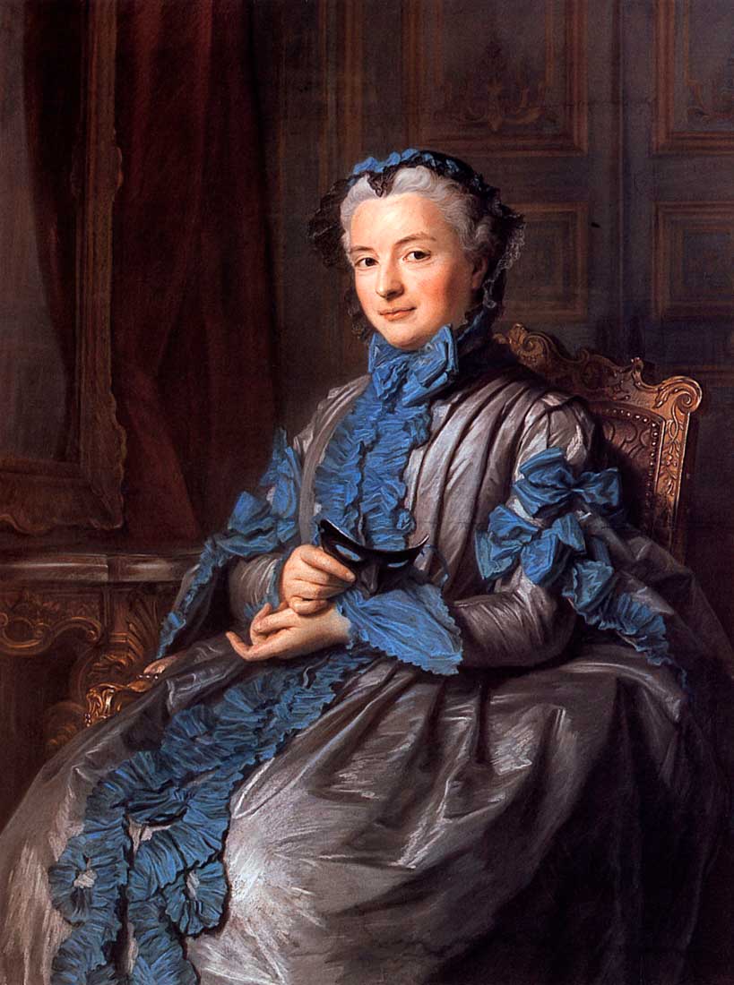 Portrait of Madame de Rieux in Ball-Dress Holding a Mask, vintage artwork by Maurice Quentin de La Tour, 12x8" (A4) Poster