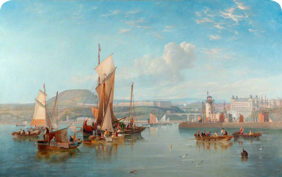 Scarborough from the Sea, vintage artwork by John Wilson Carmichael, A3 (16x12") Poster Print