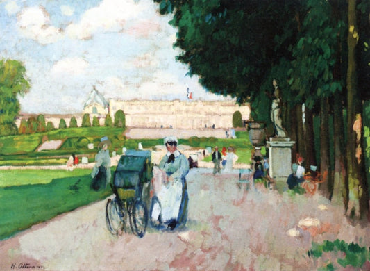 A Walk in the Luxembourg Garden, vintage artwork by Henri Ottmann, 12x8" (A4) Poster