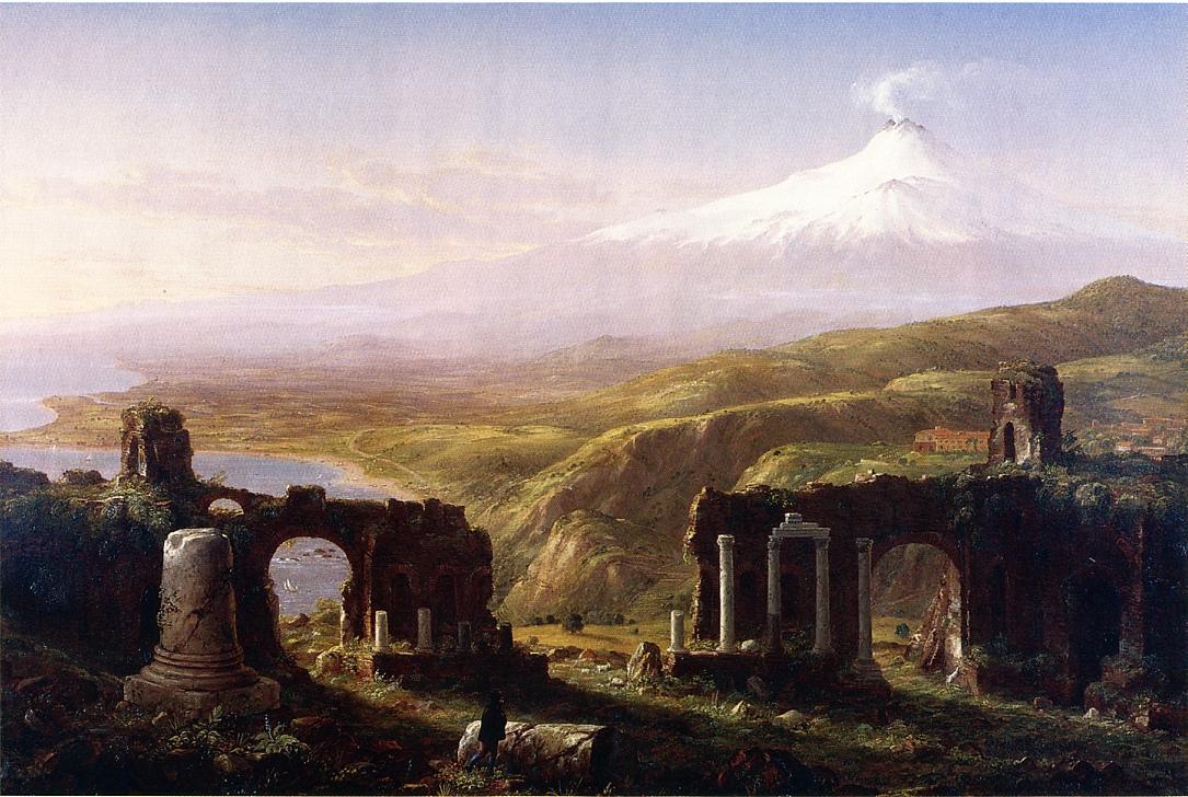 Mount Aetna from Taormina, Sicily, vintage artwork by Thomas Cole, A3 (16x12") Poster Print