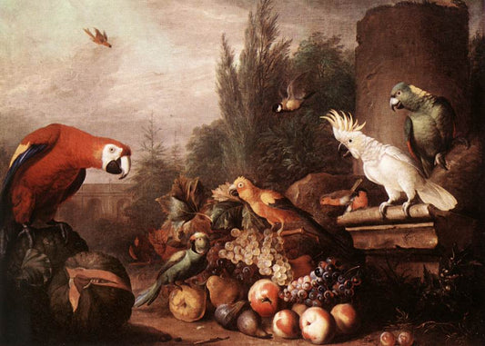 Still-life with Birds, vintage artwork by Jakob Bogdány, 12x8" (A4) Poster
