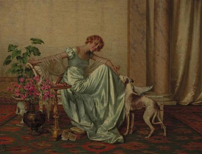 A treat for her dog by Vittorio Reggianini,A3(16x12")Poster