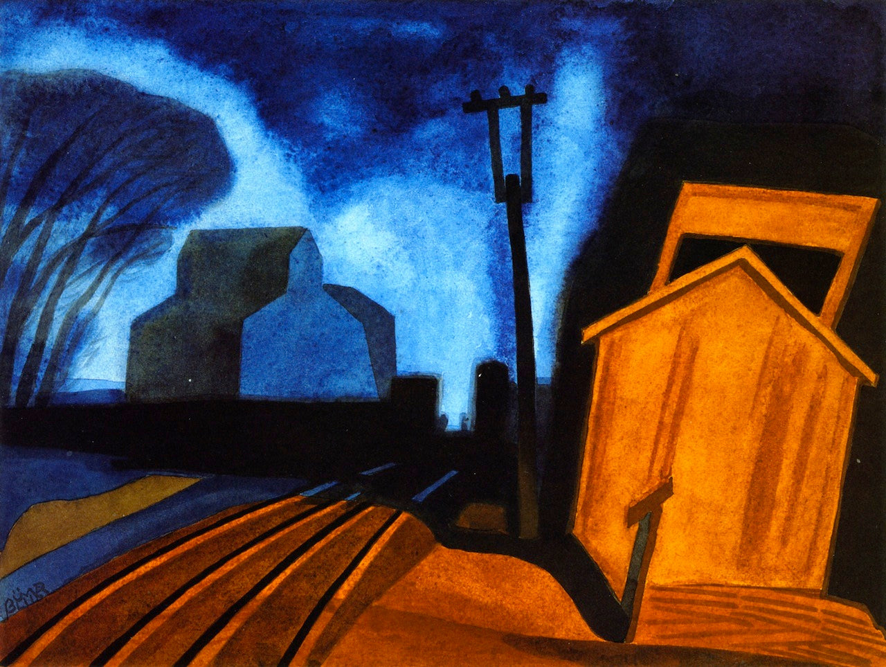 Flag Station, Elizabeth, New Jersey, vintage artwork by Oscar Bluemner, 12x8" (A4) Poster