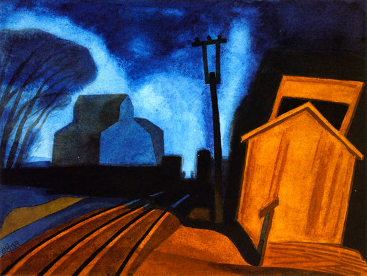 Flag Station, Elizabeth, New Jersey, vintage artwork by Oscar Bluemner, 12x8" (A4) Poster