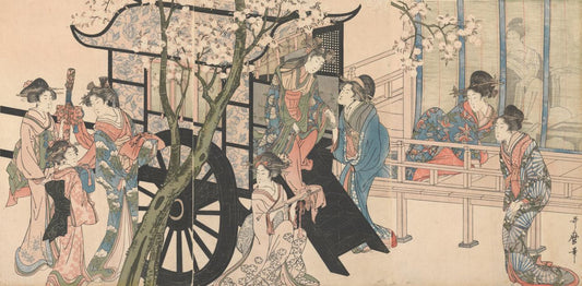 A Tokugawa Princess Descending from a Carriage, vintage artwork by Kitagawa Utamaro, 12x8" (A4) Poster