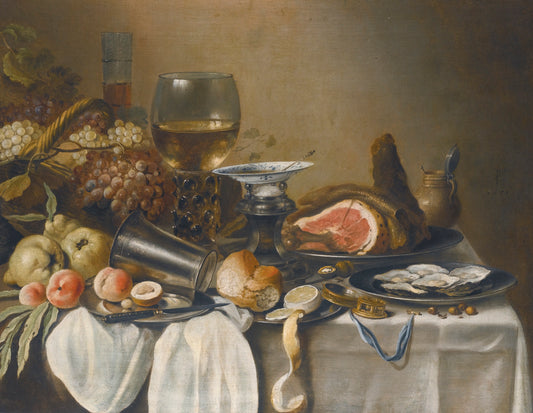 Still Life with Ham, vintage artwork by Pieter Claesz, 12x8" (A4) Poster