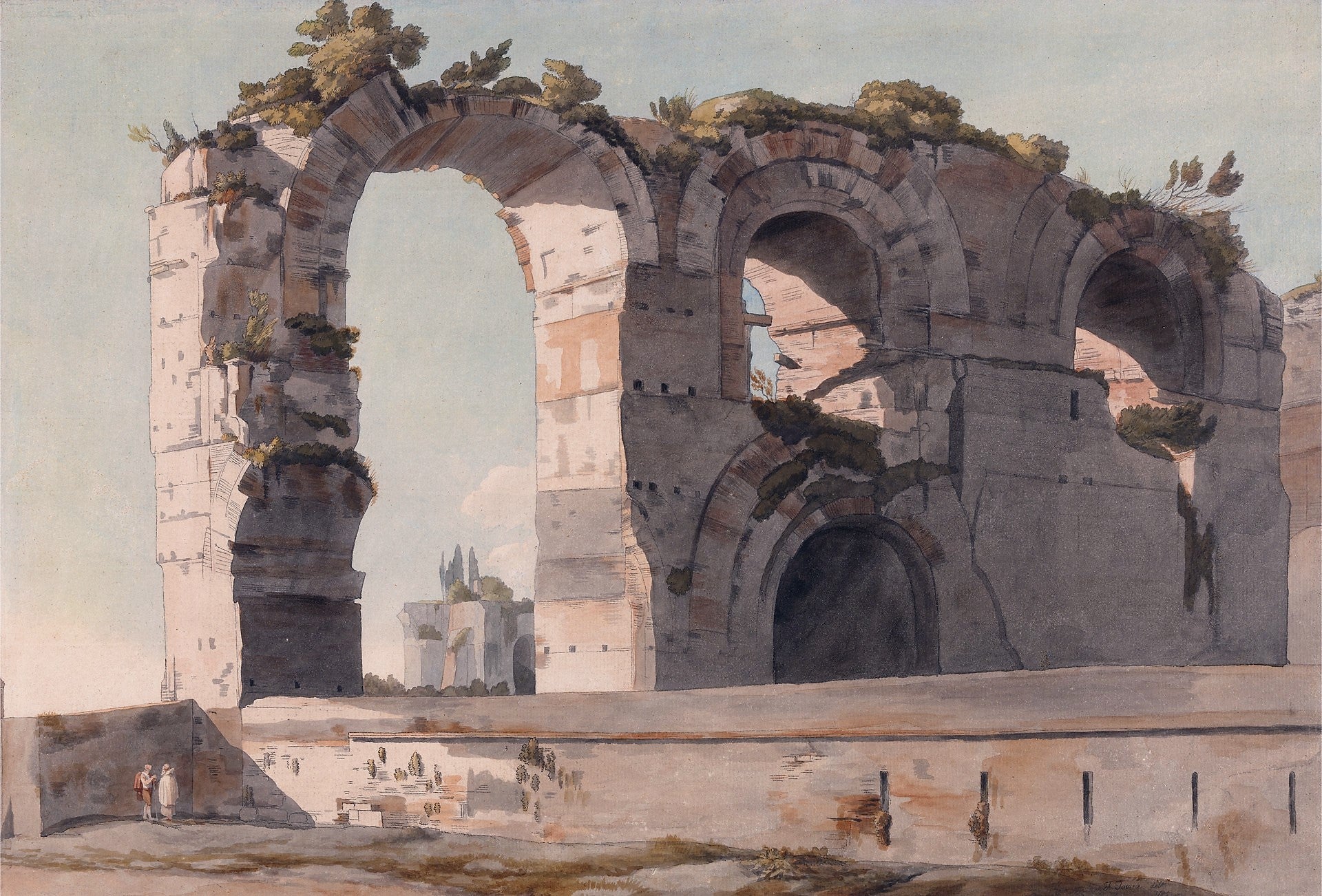 The Claudian Aquaduct, Rome, vintage artwork by Francis Towne, 12x8" (A4) Poster