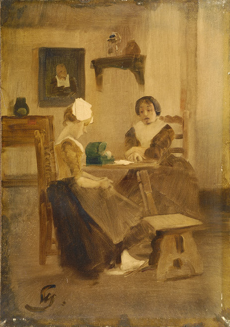 Interior with Two Women, vintage artwork by Wilhelm Schreuer, 12x8" (A4) Poster