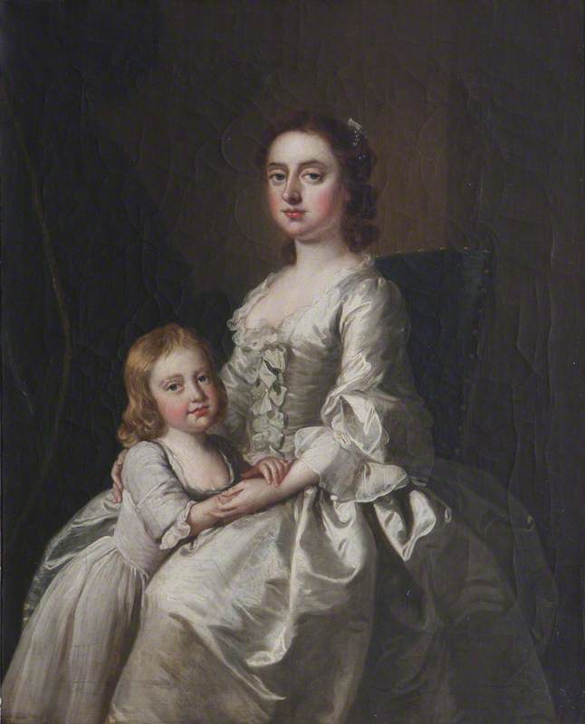 Etheldred Payne, Lady Cust, and Her Son Brownlow Cust, vintage artwork by Attributed to Thomas Hudson, 12x8" (A4) Poster