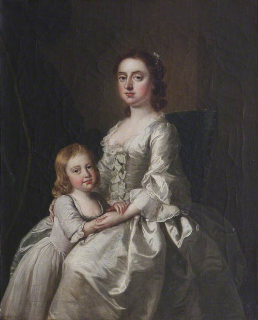Etheldred Payne, Lady Cust, and Her Son Brownlow Cust, vintage artwork by Attributed to Thomas Hudson, 12x8" (A4) Poster