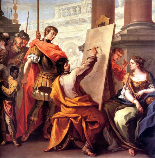 Apelles Making a Portrait of Pancaspe, vintage artwork by Sebastiano Ricci, 12x8" (A4) Poster