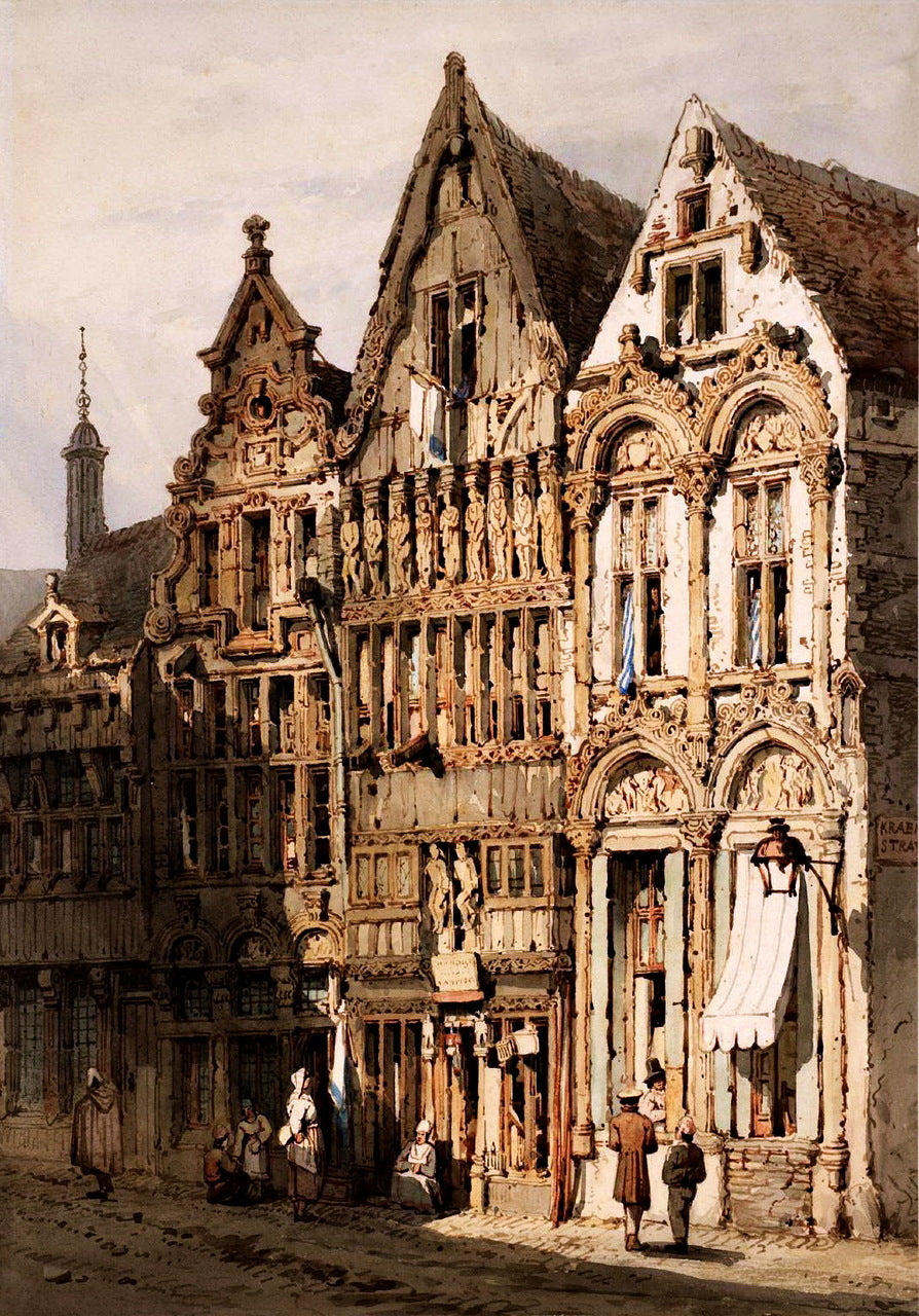 House in the Haverwerf, Malines, vintage artwork by Samuel Prout, 12x8" (A4) Poster