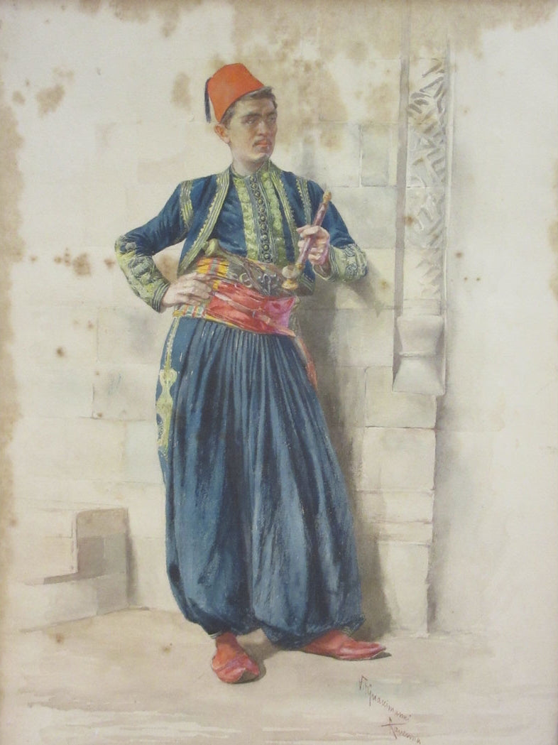 Zouave Smoking a Pipe, vintage artwork by Vittorio Guaccimanni, 12x8" (A4) Poster