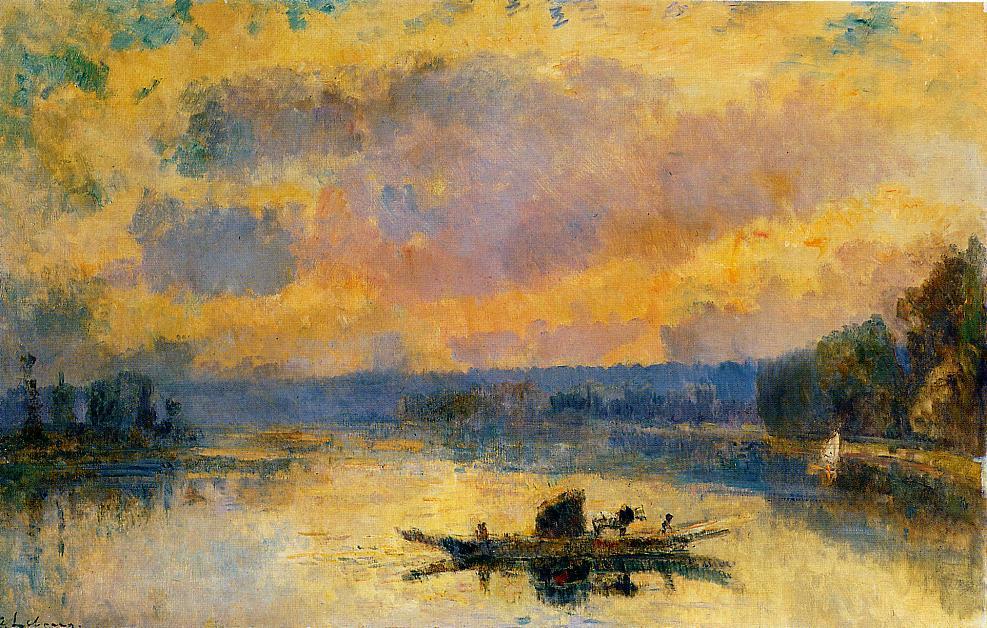 The Ferry at Bouille, Sunset, vintage artwork by Albert Lebourg, 12x8" (A4) Poster