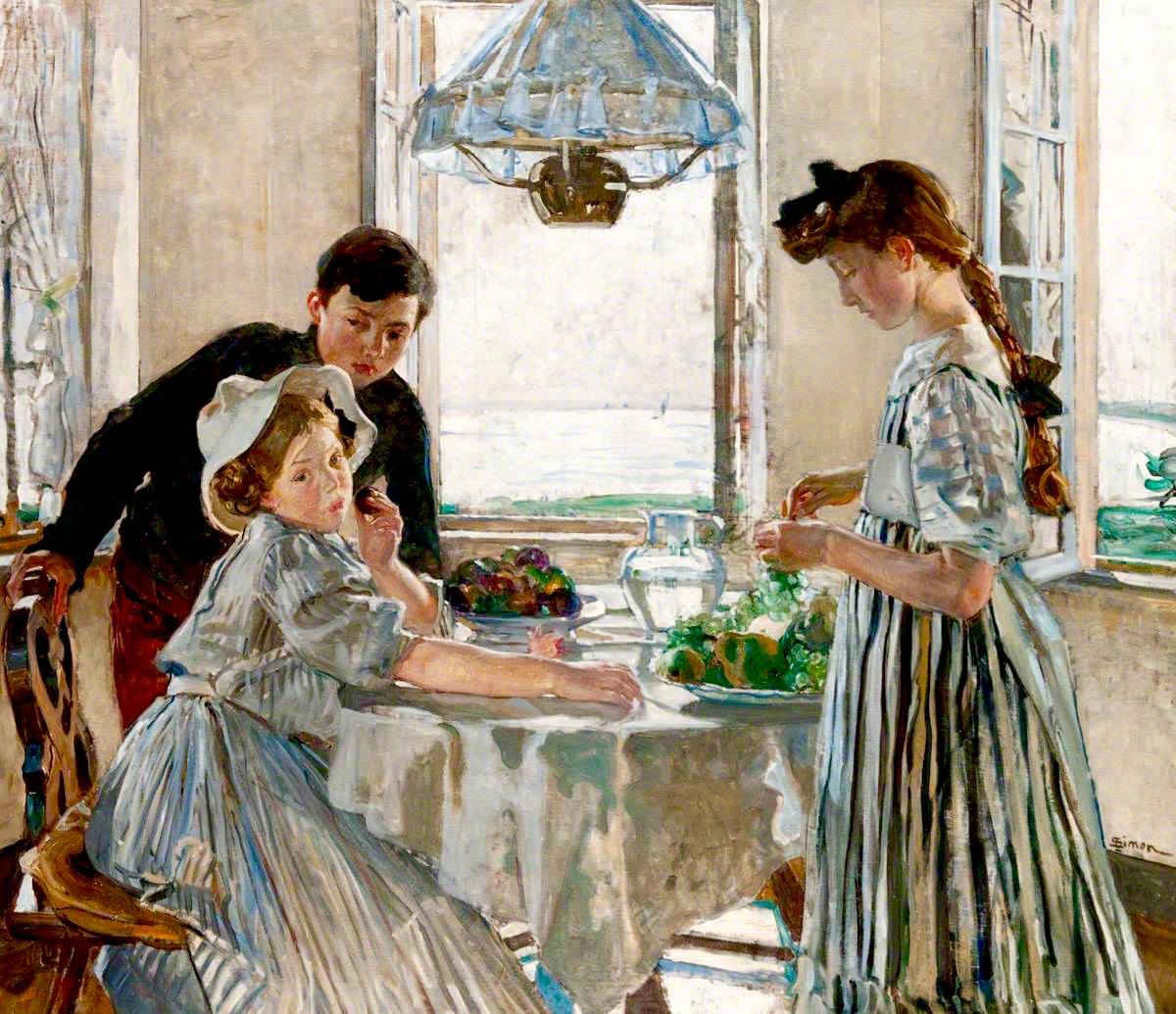 Le goûter, vintage artwork by Lucien Simon, 12x8" (A4) Poster