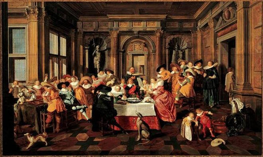 Festive Company in a Renaissance Room, vintage artwork by Dirck van Delen, 12x8" (A4) Poster