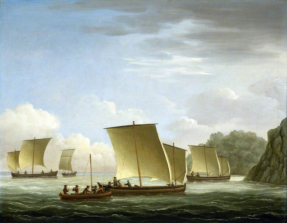 The Yawl of the 'Luxborough' Galley Found in Newfoundland, 7 July 1727, vintage artwork by John Cleveley the Elder, 12x8" (A4) Poster