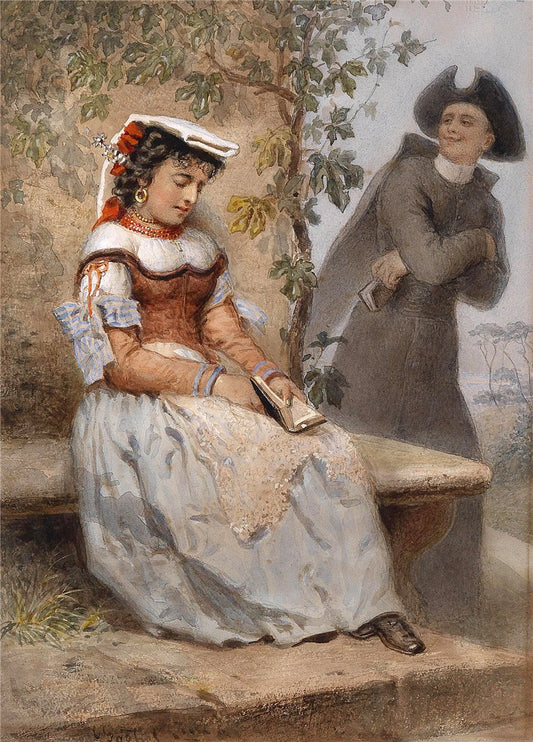 Italian Girl and a Priest, vintage artwork by Carl Goebel, 12x8" (A4) Poster