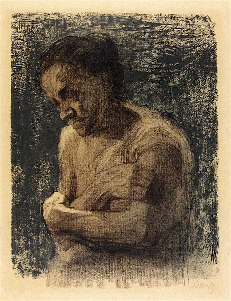 Half Figure of a Woman with Folded Arms, vintage artwork by Käthe Kollwitz, 12x8" (A4) Poster