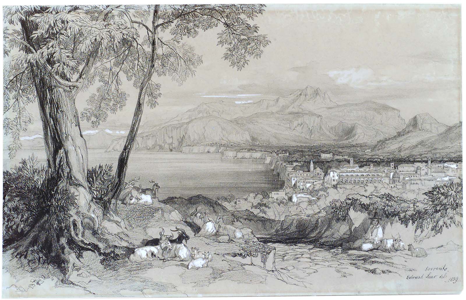 Sorrento, vintage artwork by Edward Lear, A3 (16x12") Poster Print