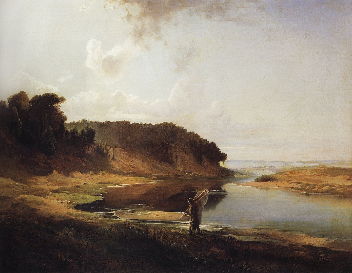 Landscape with a River and an Angler, vintage artwork by Alexei Kondratyevich Savrasov, 12x8" (A4) Poster