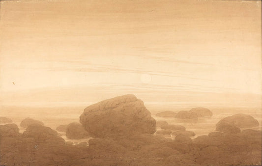 Moonrise on an Empty Shore, vintage artwork by Caspar David Friedrich, 12x8" (A4) Poster